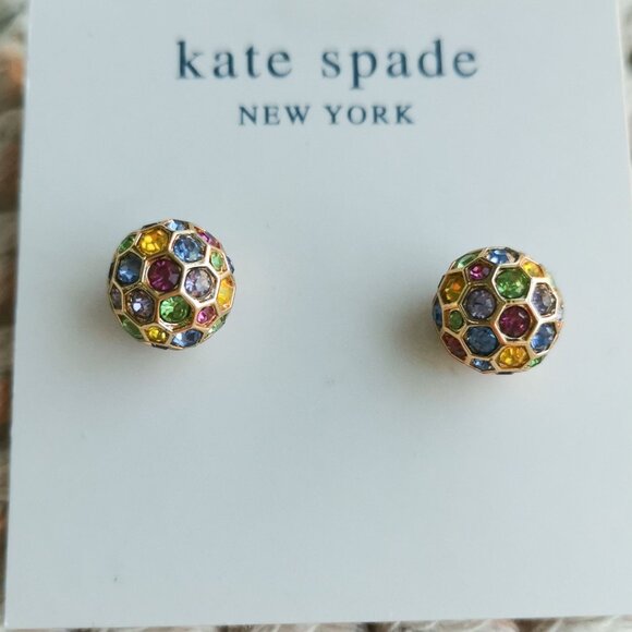 Kate Spade On The Ball Gold Sphere Stud Earrings Multi Color Glam Style - Picture 1 of 2